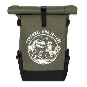 Erinnere dich daran, wer du bist - Lustiges Dinosaurier T-Shirt - Rolltop Rucksack - Olive/Schwarz - Vorne