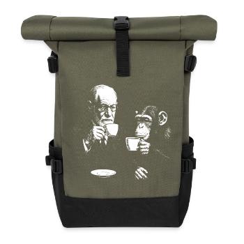Sigmund Freud beim Kaffeetrinken mit dem Affen - Rolltop Rucksack - Olive/Schwarz - Vorne
