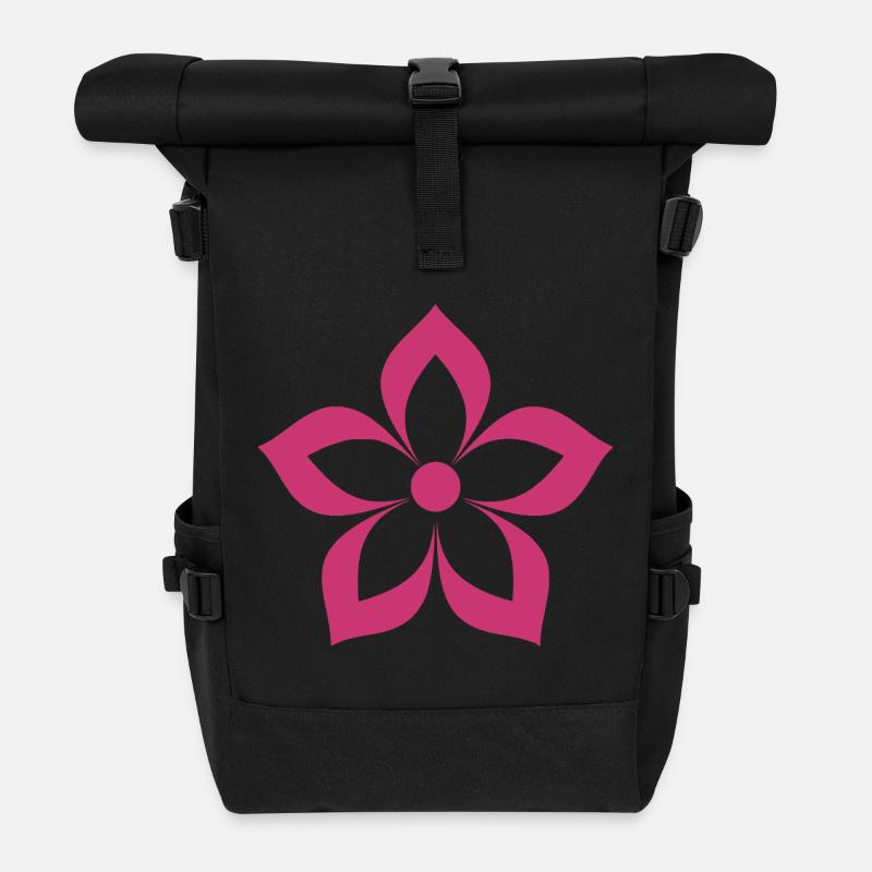 Blume magentafarben, pink - Rolltop Rucksack - Schwarz