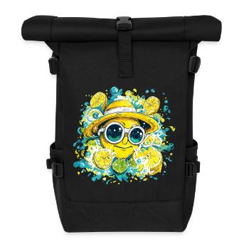 Zitrus Lächeln mit Hut und Brille - Rolltop Rucksack - Schwarz - Vorne