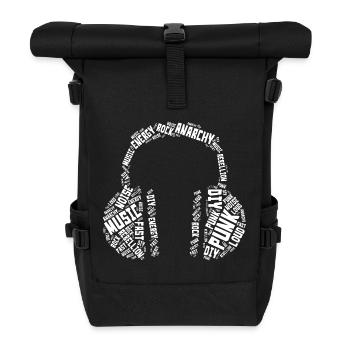 Punk Typografie Kopfhörer Wort Kunstdesign - Rolltop Rucksack - Schwarz - Vorne