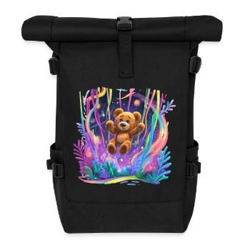 Neonwald-Teddybär auf Schaukel - Rolltop Rucksack - Schwarz - Vorne