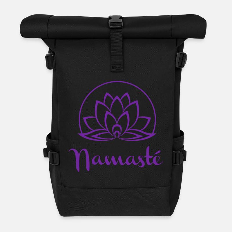 Purple Lotus Namaste Emblem - Roll Top Backpack - black