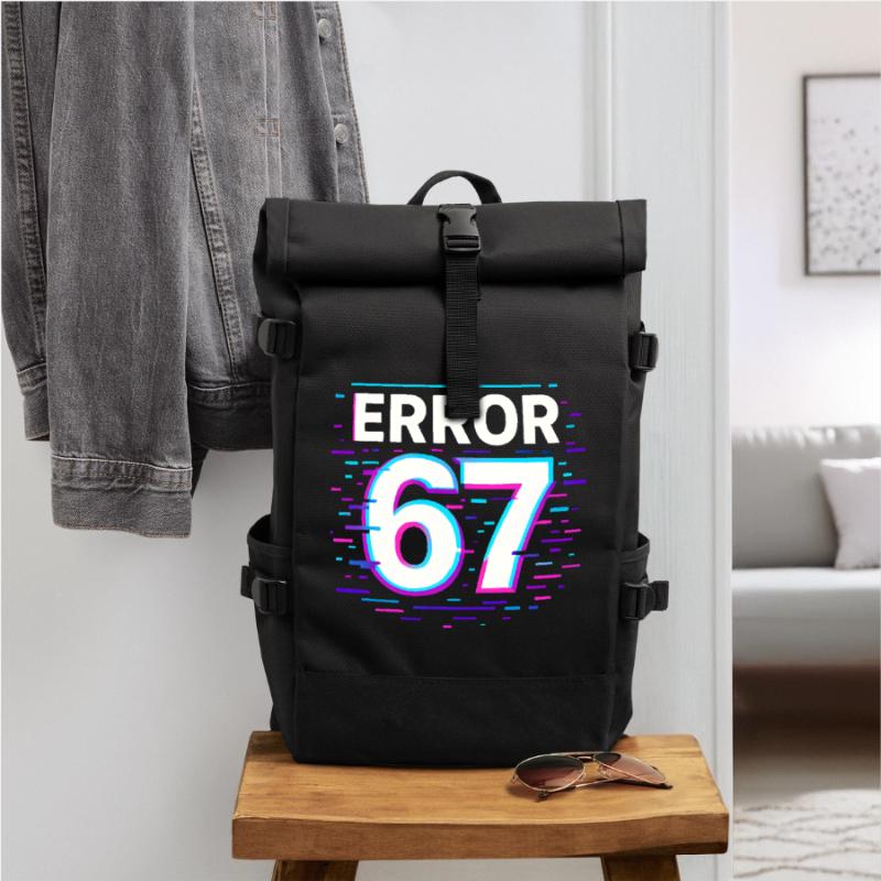 Error 67 Six Seven Glitch Cyber Meme Gift Idea Roll Top Backpack