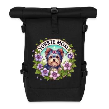 Yorkie Mom Floral Circle - Roll Top Backpack - black - Front