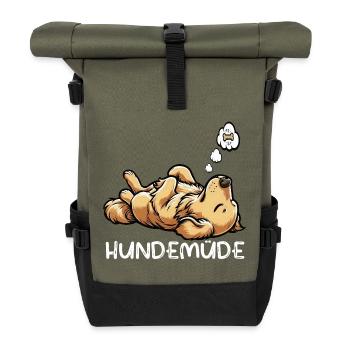 Hundemüde Golden Retriever Goldie Goldiebesitzer - Rolltop Rucksack - Olive/Schwarz - Vorne