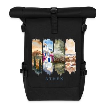 Design d’Athènes – Motif de voyage en Grèce - Sac à dos roll top - noir - Devant