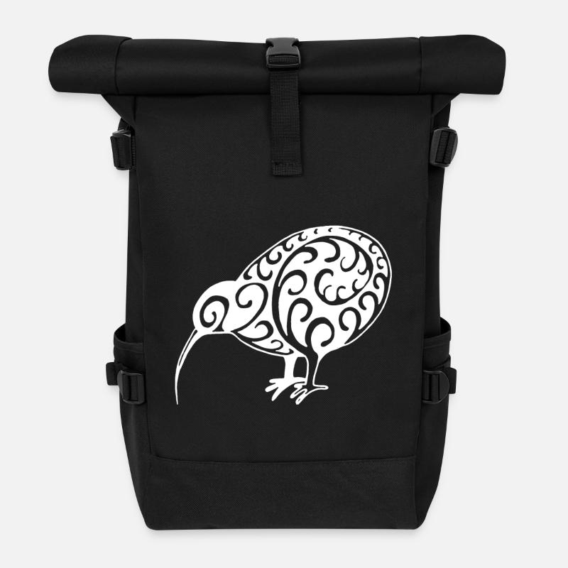 Nouvelle-Zélande: kiwi en blanc - Sac à dos roll top - noir