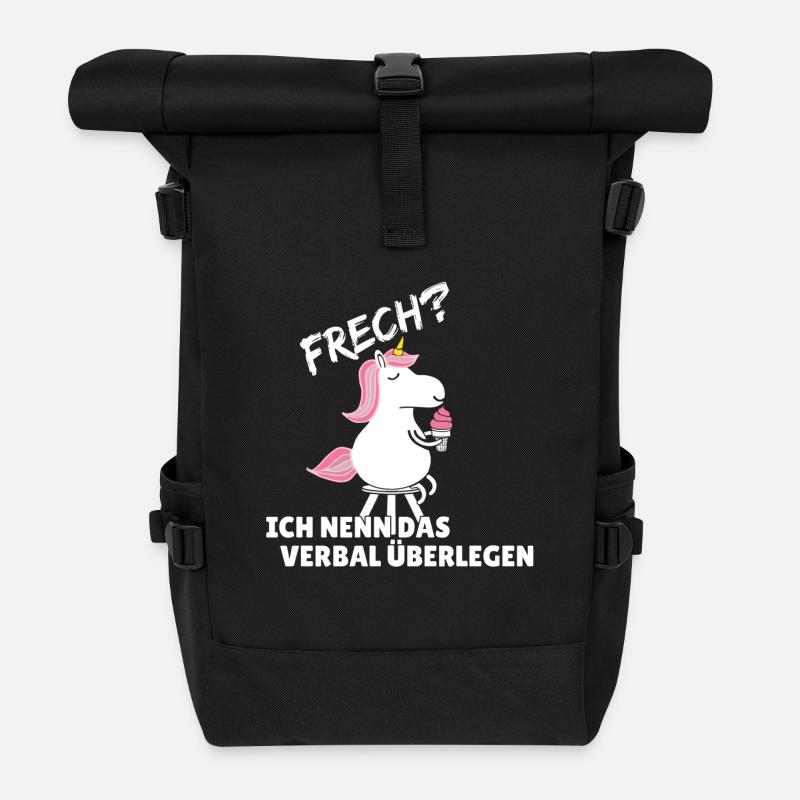 Einhorn: Frech? Ich nenn das verbal überlegen - Rolltop Rucksack - Schwarz