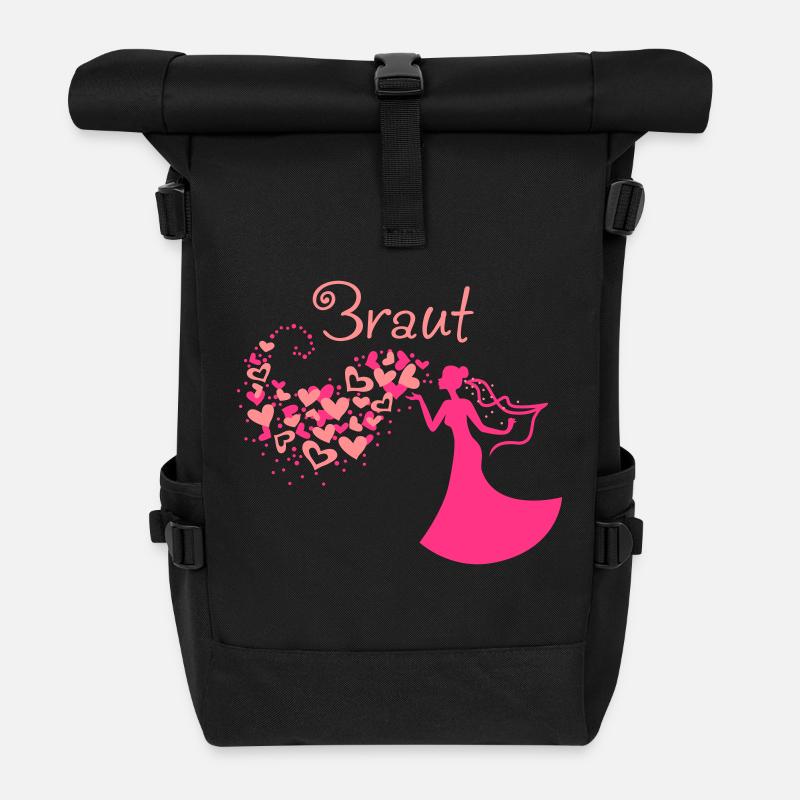 Herzwolken Braut Text - Rolltop Rucksack - Schwarz