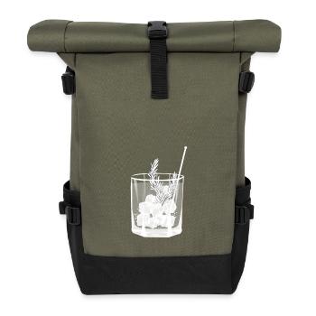 Kleines Gin Tonic Glas mit Rosmarin - transparent - Rolltop Rucksack - Olive/Schwarz - Vorne