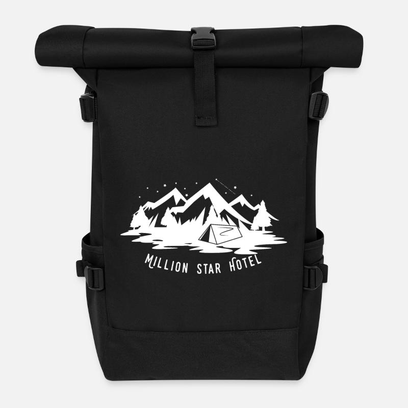 Camping tents gift stars mountains hotel holiday - Roll Top Backpack - black