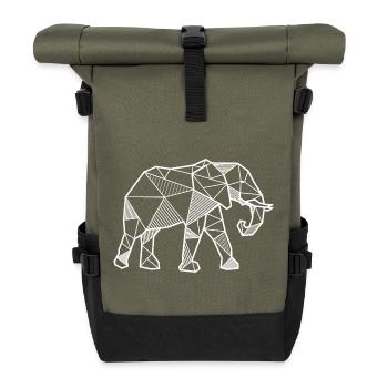 Elefant Tier geometrisch Dreieck Geschenk wild - Rolltop Rucksack - Olive/Schwarz - Vorne