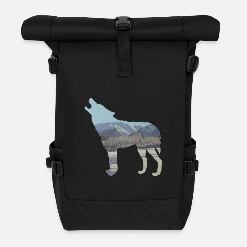 Wolf Winter Gebirge Schnee Natur Geschenkidee Cool - Rolltop Rucksack - Schwarz