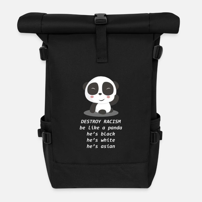 Panda Destroy Racism Gegen Rassismus Geschenk - Rolltop Rucksack - Schwarz