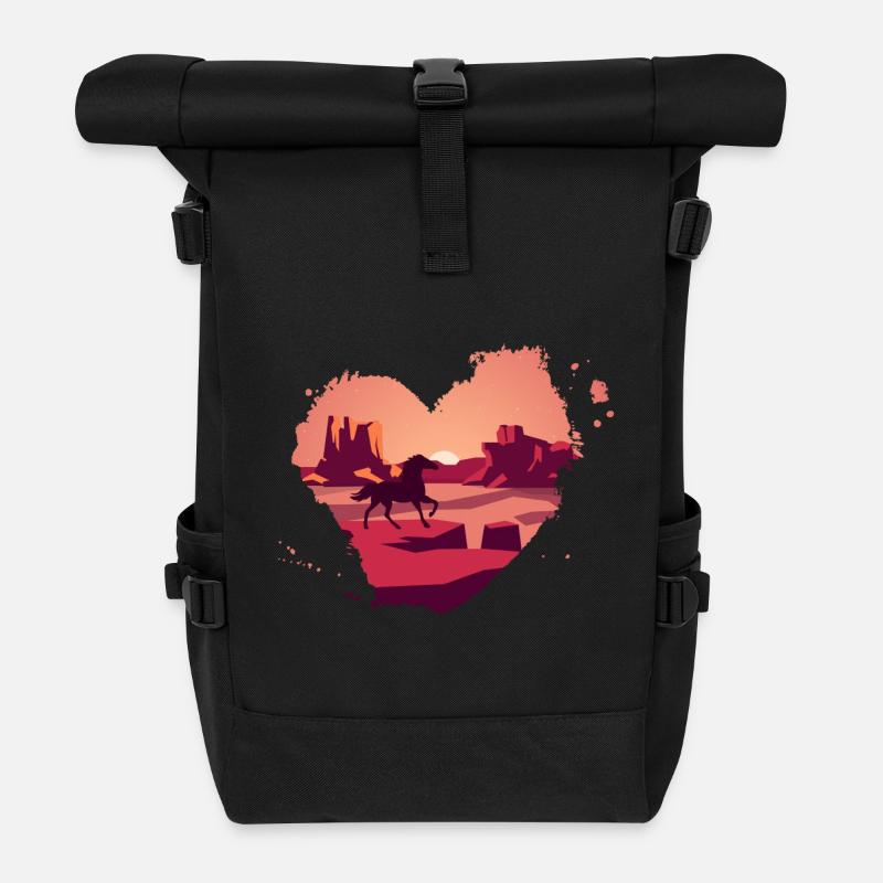Cheval dans les montagnes Rocheuses - Sac à dos roll top - noir