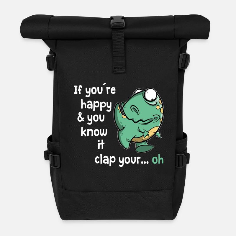 If you are happy - T-Rex Dino lustiger Dinosaurier - Rolltop Rucksack - Schwarz
