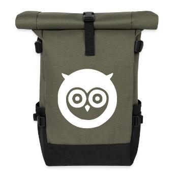 Eule mit großen Augen - Rolltop Rucksack - Olive/Schwarz - Vorne