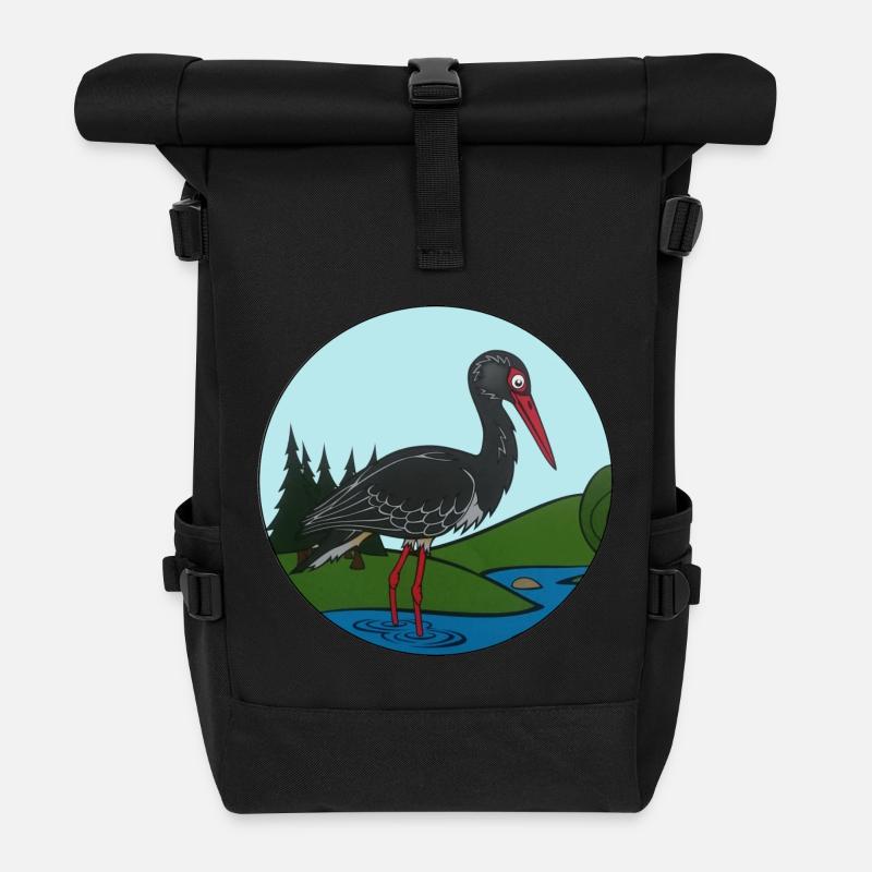 Schwarzstorch im Kreis - Rolltop Rucksack - Schwarz