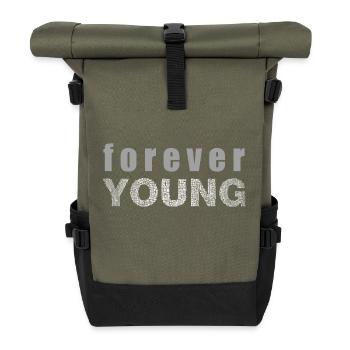 forever young Geschenkidee jung Mädchen - Rolltop Rucksack - Olive/Schwarz - Vorne