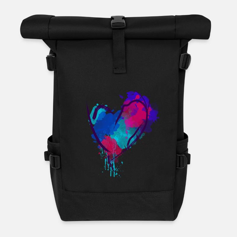 Herz Wasserfarbe gezeichnet - Rolltop Rucksack - Schwarz