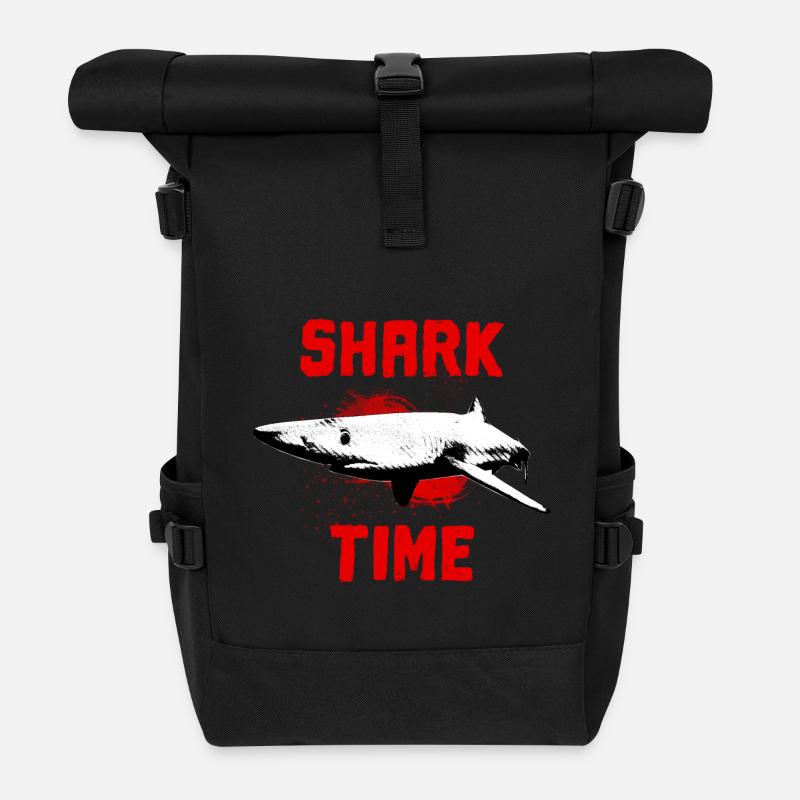 Great white shark fish ocean - Roll Top Backpack - black