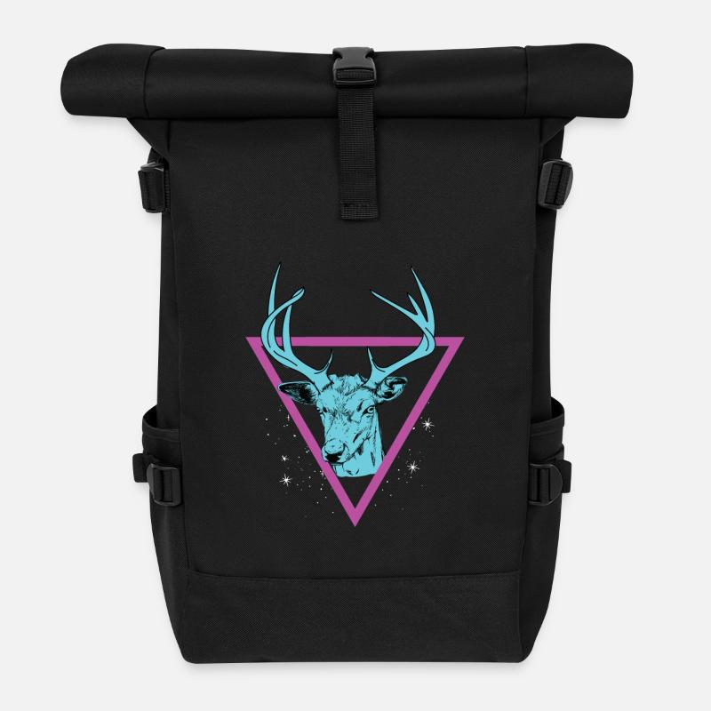 Hirsch - Hirschgeweih - Rolltop Rucksack - Schwarz