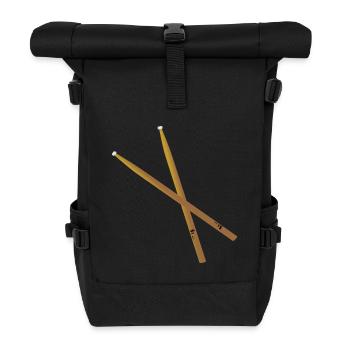 Drummer Trommler Schlagzeuger Stöcke - Rolltop Rucksack - Schwarz - Vorne