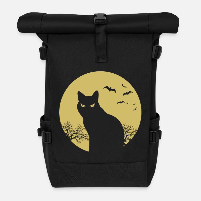 halloween chat lune - Sac à dos roll top - noir