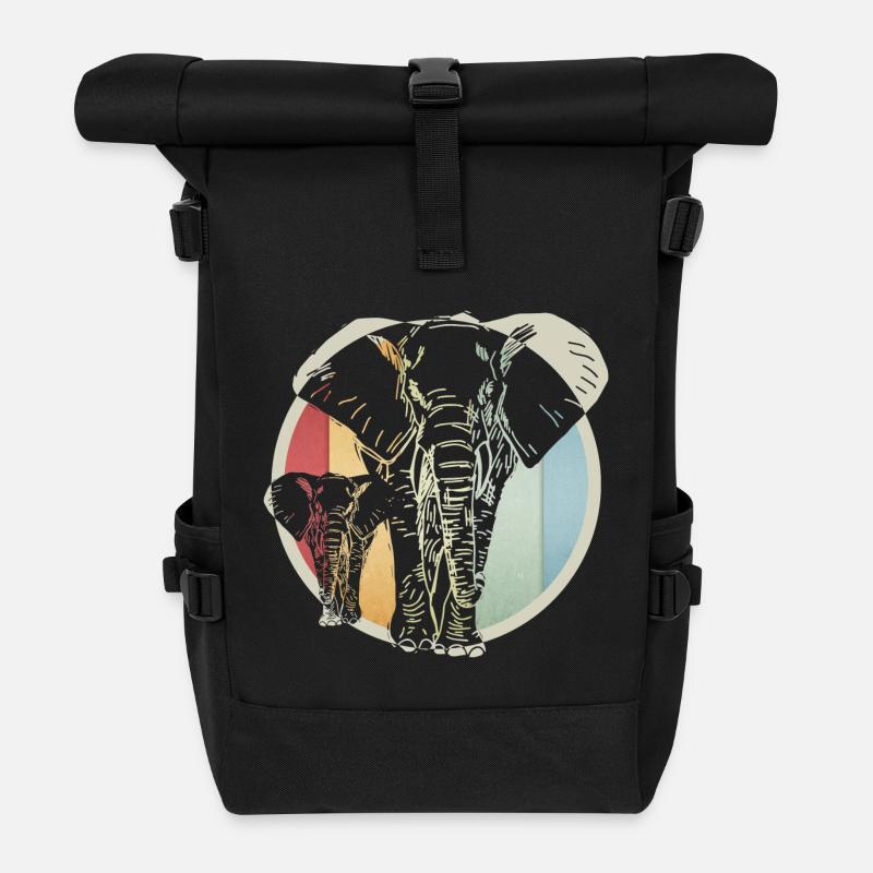 Éléphant rétro coloré - Sac à dos roll top - noir