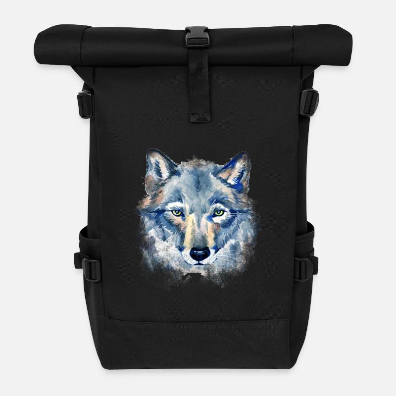Kunst Wolf - Rolltop Rucksack - Schwarz