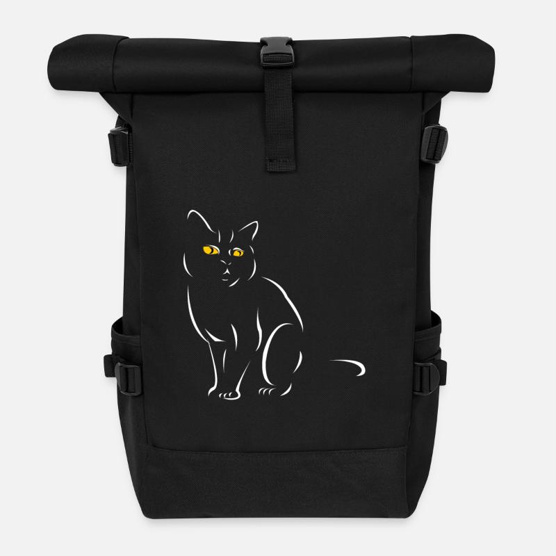 Weiße Katzen mit gelben Augen T Shirt gestrichelt - Rolltop Rucksack - Schwarz