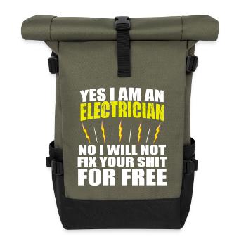 Funny electrician sayings gift - Roll Top Backpack - olive/black - Front