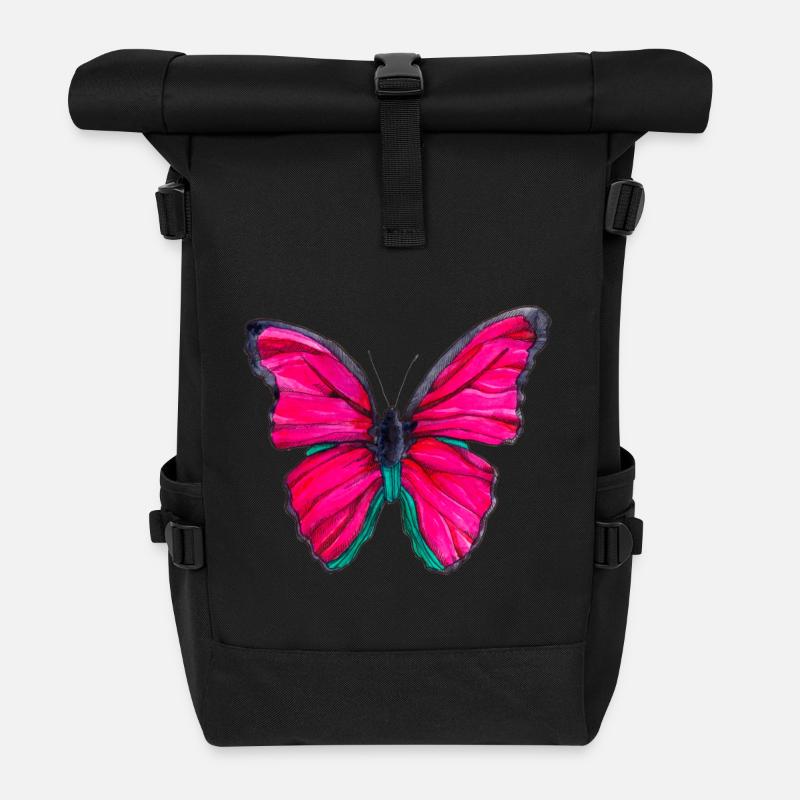 Pinker Schmetterling - Rolltop Rucksack - Schwarz
