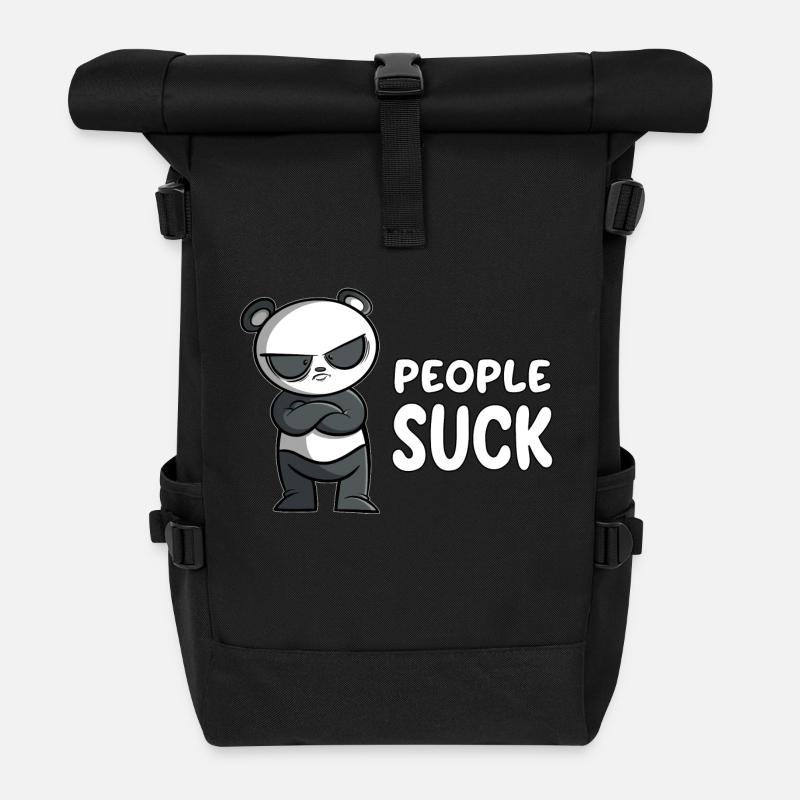People Suck - Panda - Rolltop Rucksack - Schwarz