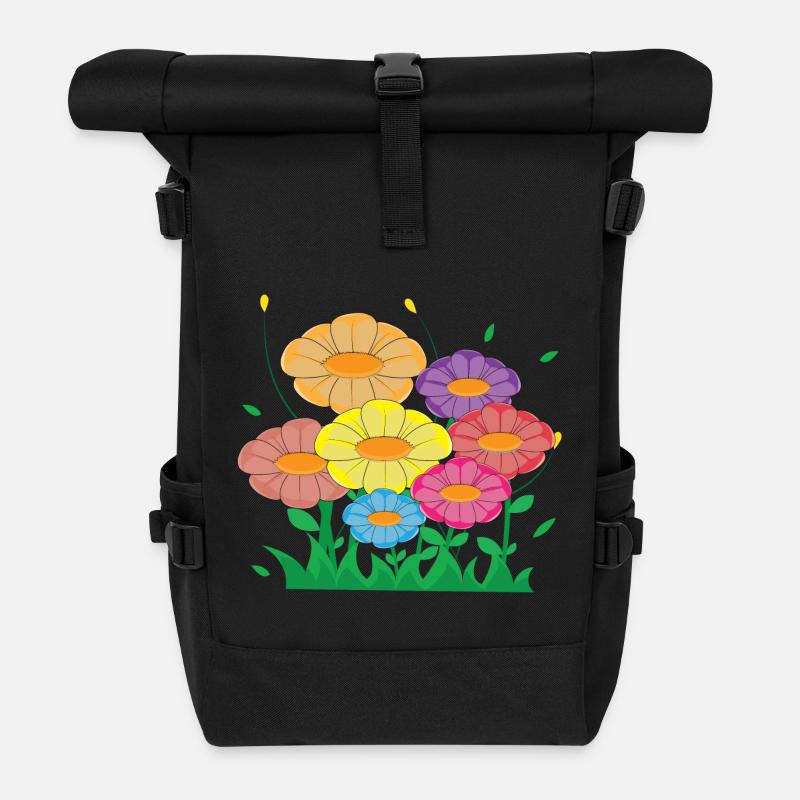Blumenwiese - Rolltop Rucksack - Schwarz