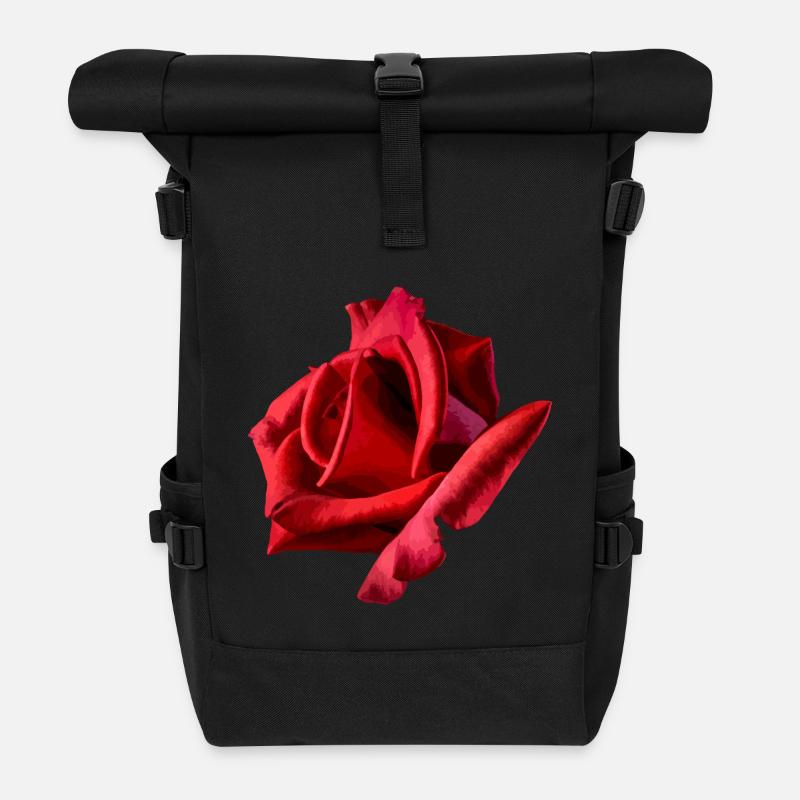 Rote Rose - Rolltop Rucksack - Schwarz