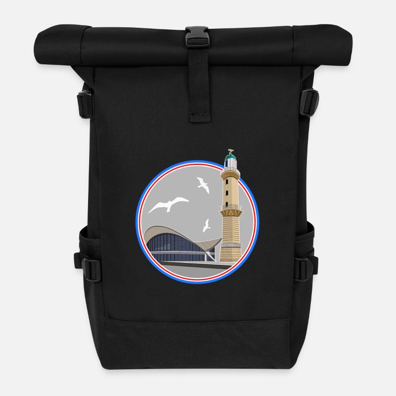 ICON Leuchtturm und Teepott Rostock Warnemünde - Rolltop Rucksack - Schwarz