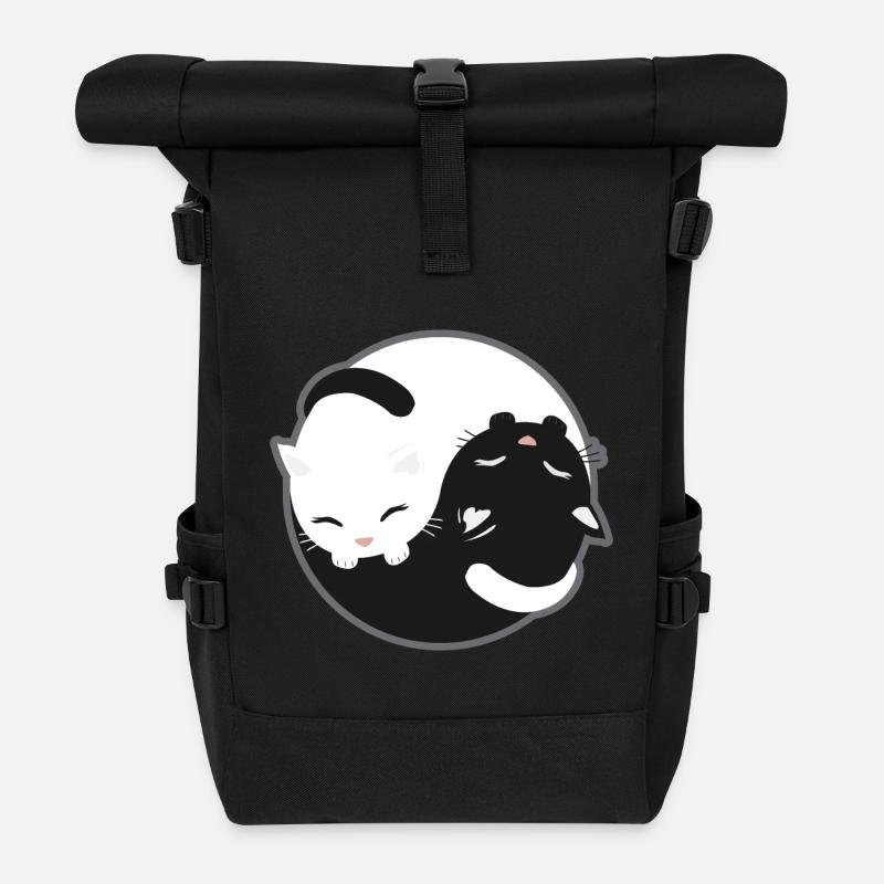 Cat - Yin Yang Cats Black and White Gift - Roll Top Backpack - black
