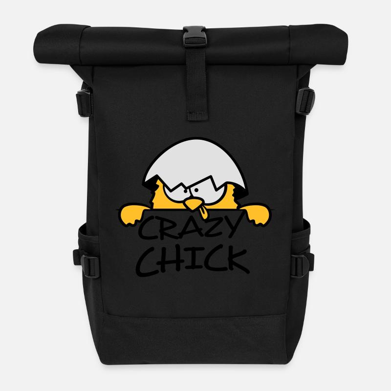Verrücktes Crazy Chick hinter Mauer - Rolltop Rucksack - Schwarz