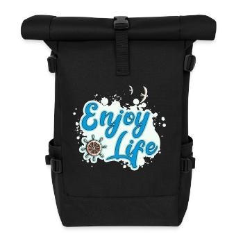 Enjoy Life - maritime style with seagull and oars - Roll Top Backpack - black - Front