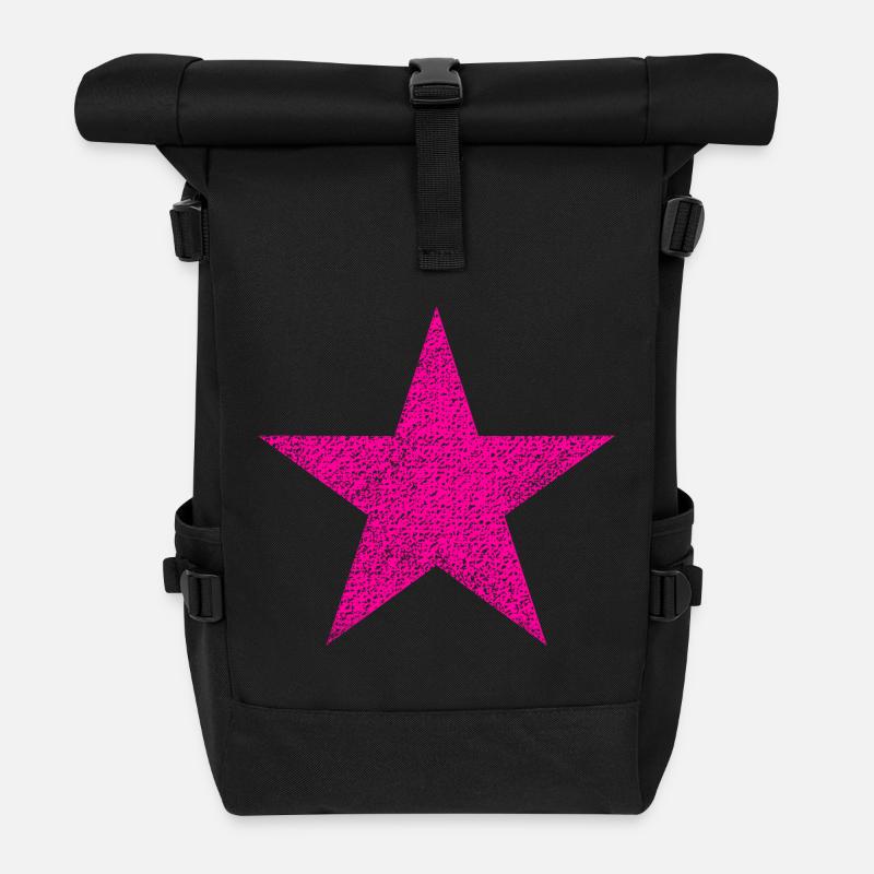 Pink Stern mit Textur - Rolltop Rucksack - Schwarz