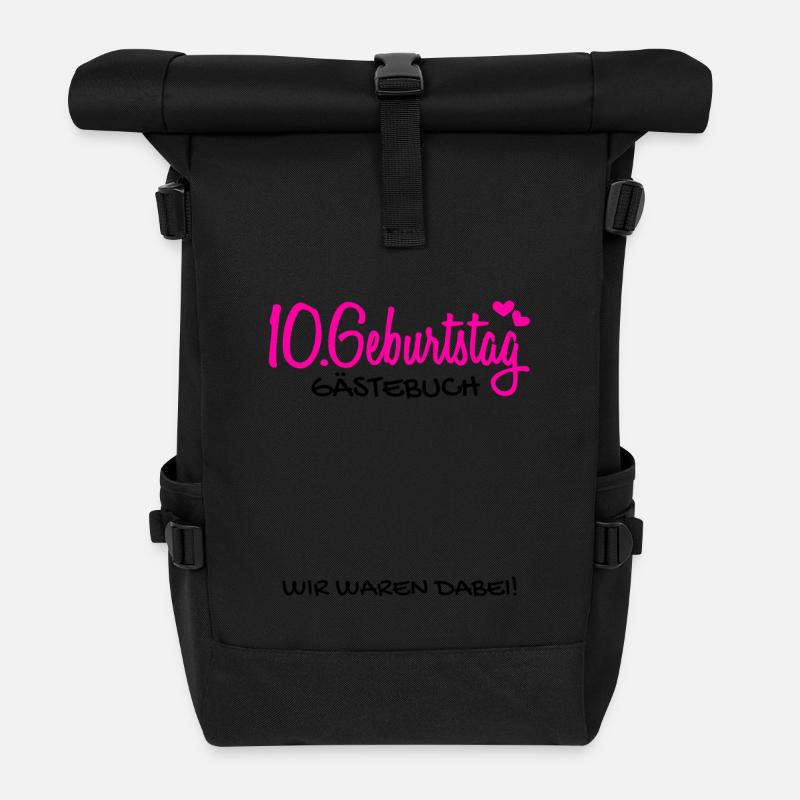 10 Geburtstag Gästebuch Deko Geschenk - Rolltop Rucksack - Schwarz