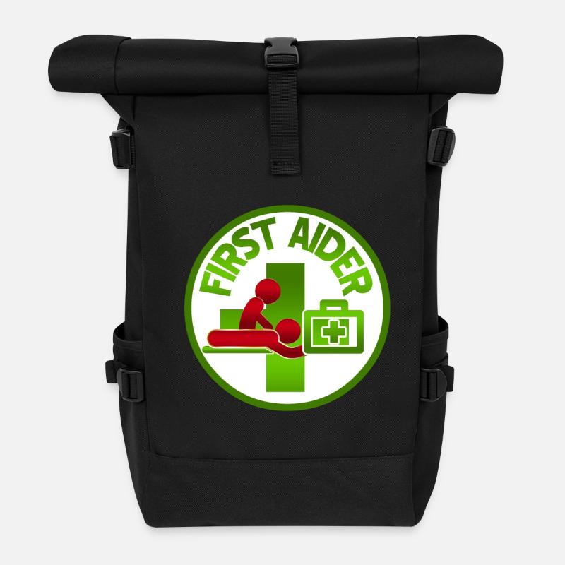 CPR-Abzeichen für Ersthelfer - Rolltop Rucksack - Schwarz