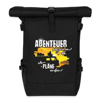 Abenteuer Camper Van Caravan Reisen Gitarre Spruch - Rolltop Rucksack - Schwarz - Vorne