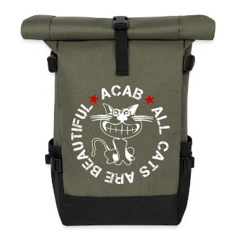 all cats are beautiful - Roll Top Backpack - olive/black - Front