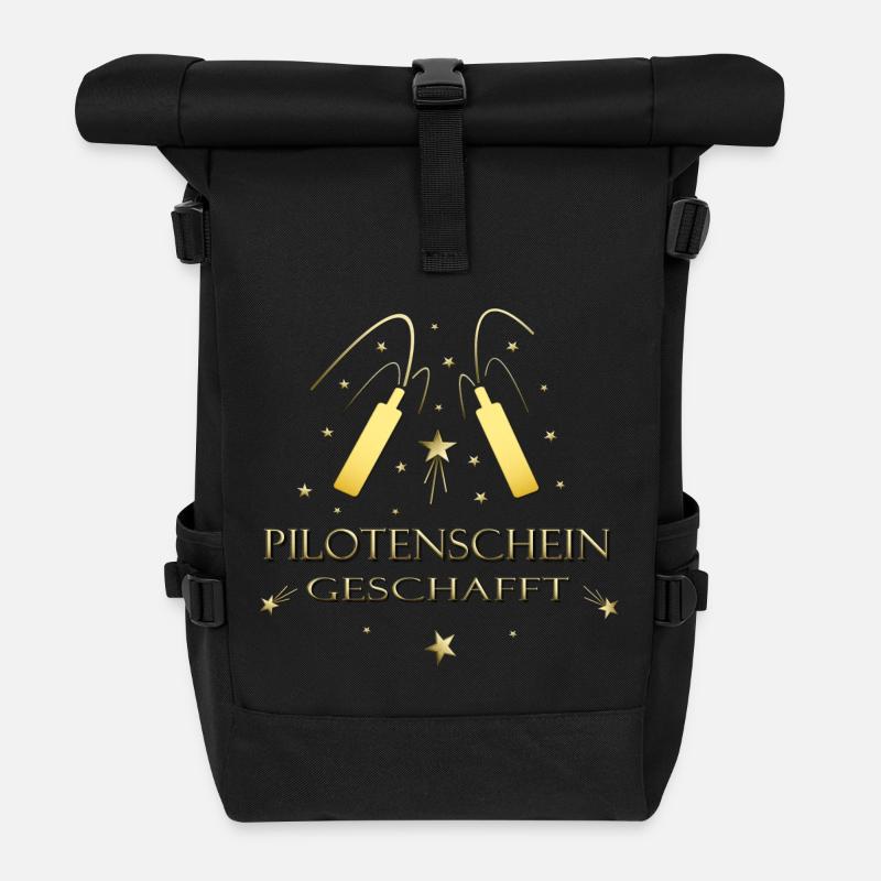 Pilotenschein Pilot Pilotenausbildung PPL - Rolltop Rucksack - Schwarz