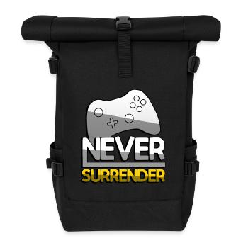 NEVER SURRENDER (Gelb) + Controller - Gaming - Rolltop Rucksack - Schwarz - Vorne