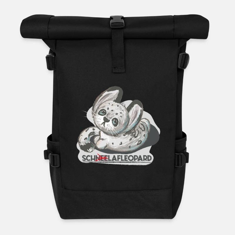 Schlafmütze Krissi, Schneeleopard - Rolltop Rucksack - Schwarz