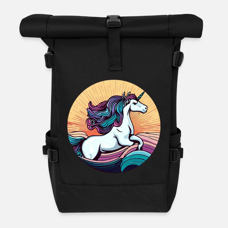 Elegantes Einhorn beim Sonnenuntergang - Rolltop Rucksack - Schwarz